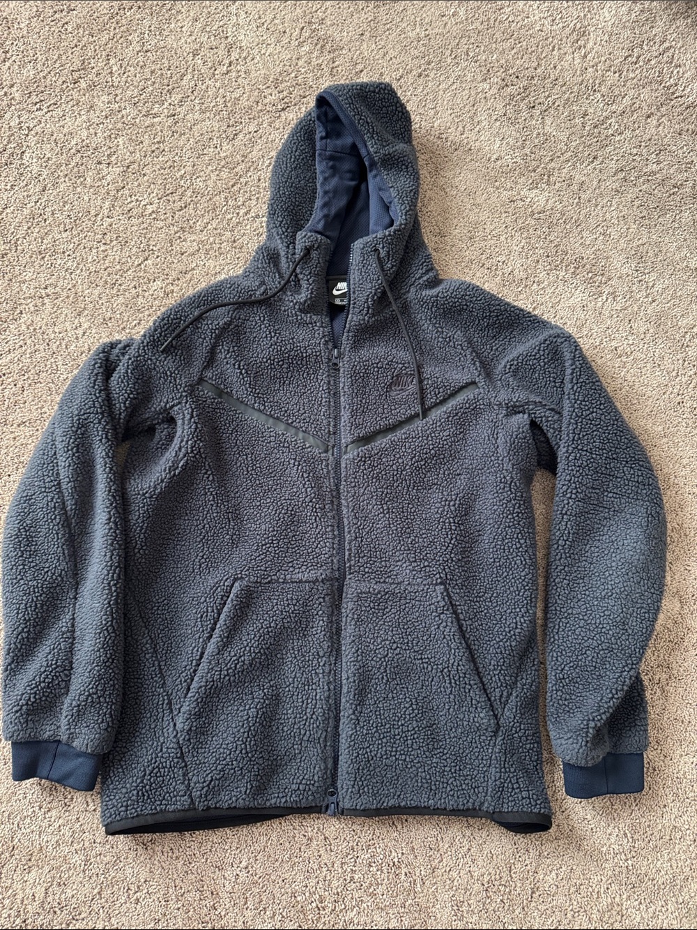 Nike Men's Navy Sherpa Full-Zip Hoodie Jacket